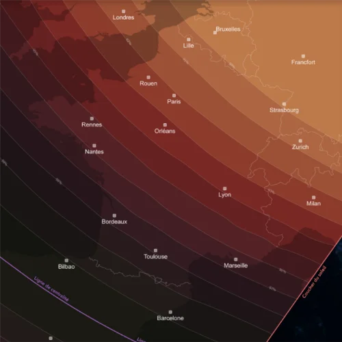 🌘 Éclipse solaire du 12 août 2026 : quel sera le niveau d’obscuration près de chez vous ?